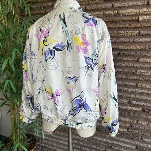 Vintage 90s Perry Sportswear Colorful Abstract Floral Bomber Jacket - Picture 7 of 12
